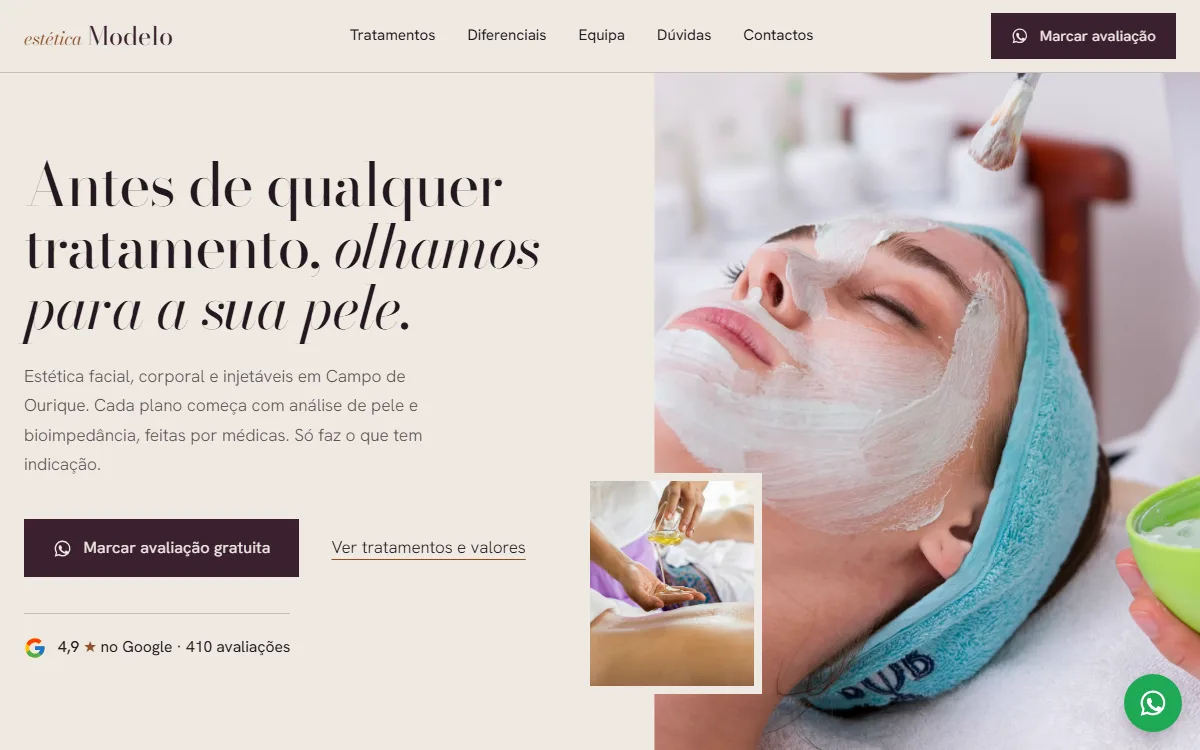 Modelo de site para clínica de estética